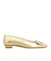 Roger Vivier Belle Vivier Strass-embellished Buckle Metallic Leather Flats In Golden