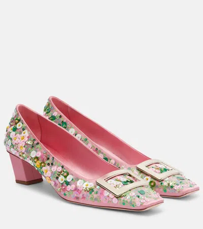 Roger Vivier Belle Vivier Beaded Satin Pumps In Pink