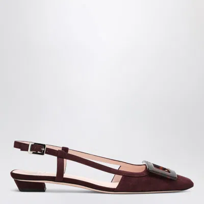 Roger Vivier Belle Vivier Bordeaux Suede Slingback Flats In Brown