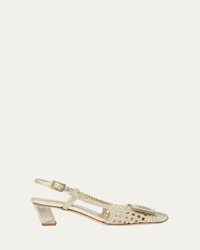 Roger Vivier Belle Vivier Braided Metallic Leather Buckle Slingback Pumps