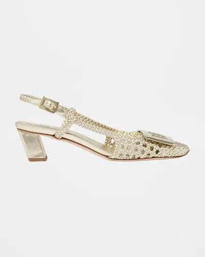 Roger Vivier Belle Vivier Braided Metallic Leather Buckle Slingback Pumps