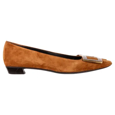 Roger Vivier Belle Vivier Buckle Flats In Brown Suede In Animal Print
