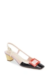 Roger Vivier Belle Vivier Covered Buckle Slingback Pumps In Patent Leather In Black