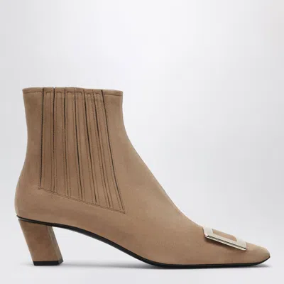 Roger Vivier Belle Vivier Buckle-detail Suede Ankle Boots In Neutral