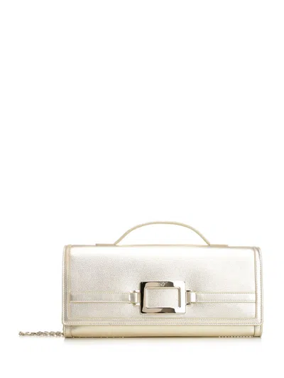 Roger Vivier Belle Vivier Clutch Bag In Gold Laminated Leather Handbags Gold