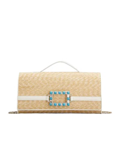 Roger Vivier Belle Vivier Clutch In Raffia In Brown