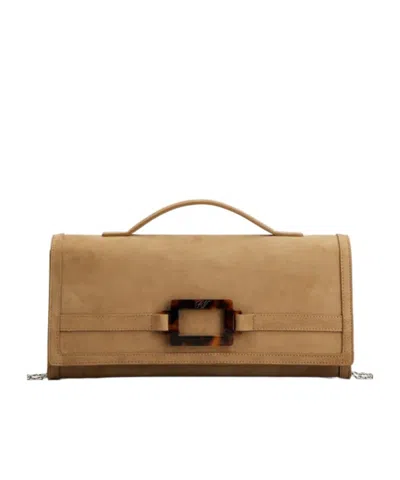 Roger Vivier Belle Vivier Clutch In Suede In Brown