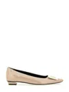 Roger Vivier Belle Vivier Square Button Flat Sole Shoes In Sand