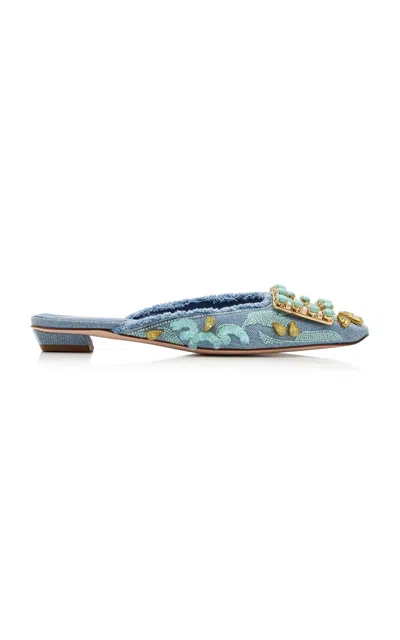 Roger Vivier Belle Vivier Embroidery Mules In Blue