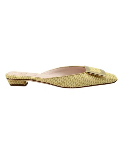 Roger Vivier Belle Vivier Gold Buckle Mules In Yellow Tweed