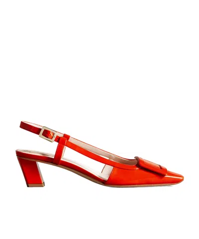 Roger Vivier Belle Vivier Patent-leather Slingback Pumps In Orange
