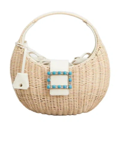 Roger Vivier Belle Vivier Hobo Bag In Rattan In Multi
