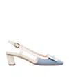 Roger Vivier Belle Vivier 45 Patent-leather And Denim Slingback Pumps In White