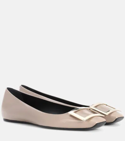 Roger Vivier Belle Vivier Leather Ballet Flats In Grey