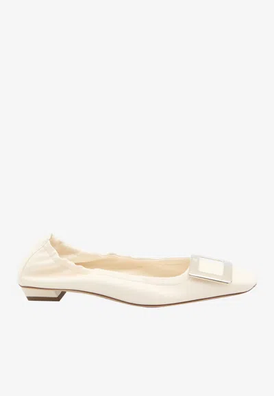 Roger Vivier Belle Vivier Leather Ballet Flats In White