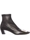 Roger Vivier Belle Vivier Leather Buckle Ankle Booties In Black