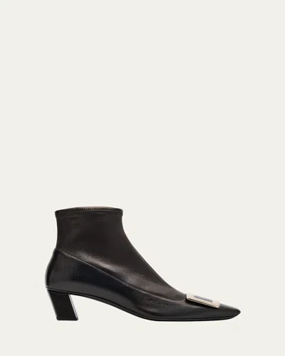 Roger Vivier Belle Vivier Leather Buckle Ankle Booties In Nero