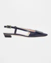Roger Vivier Belle Vivier Leather Buckle Kitten-heel Slingback Pumps In Blue