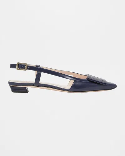 Roger Vivier Belle Vivier Leather Buckle Kitten-heel Slingback Pumps In Blue