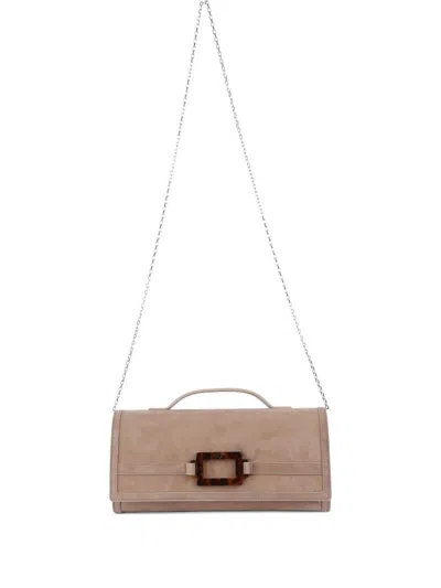 Roger Vivier Belle Vivier Leather Clutch In Brown