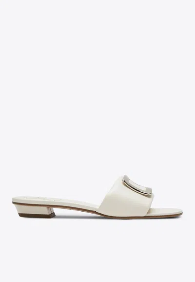 Roger Vivier Belle Vivier Leather Flat Mules In White