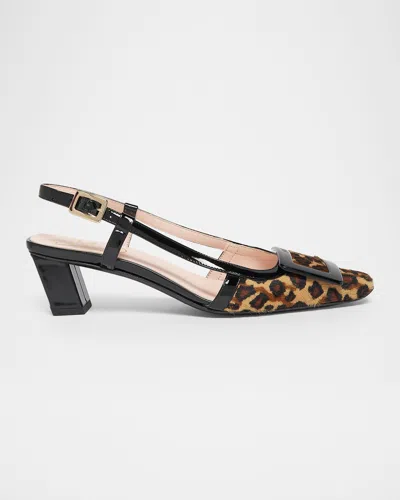 Roger Vivier Belle Vivier Leopard Calf Hair Buckle Slingback Pumps In Animal Print