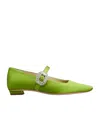 Roger Vivier Crystal Buckle Pointed Toe Satin Strap Shoes In Green