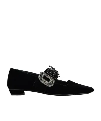 Roger Vivier Belle Vivier Embellished Velvet Mary Jane Pumps In Black