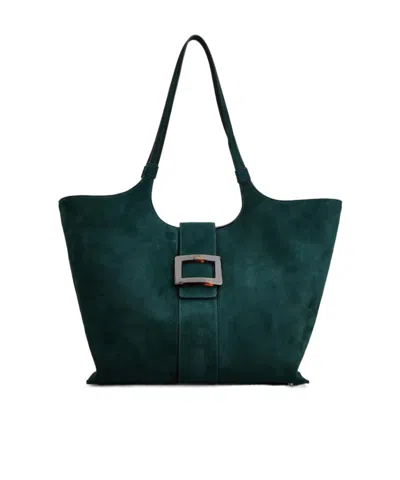 Roger Vivier Belle Vivier Medium Shopping Bag In Suede In Green