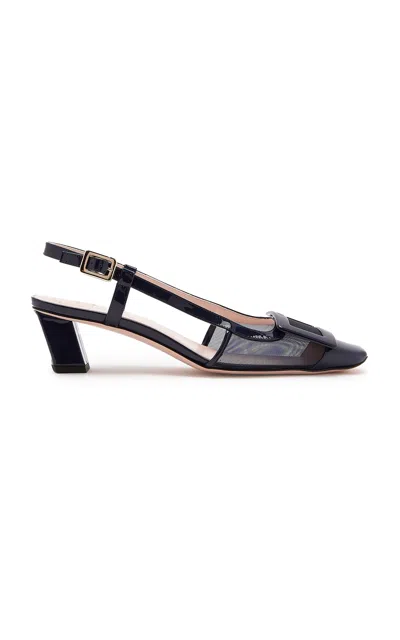 Roger Vivier Belle Vivier Mesh Buckle Slingback Pumps In Blue Navy