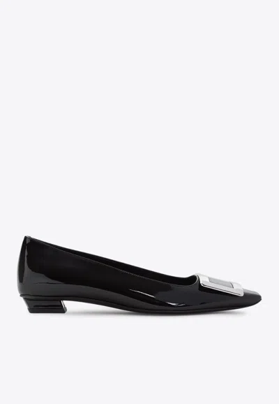 Roger Vivier Belle Vivier Metal Buckle Ballet Flats In Patent Leather In Black
