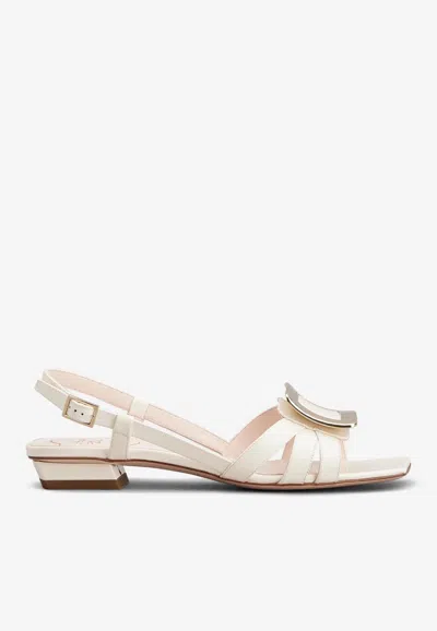 Roger Vivier Belle Vivier Metal Buckle Sandals In Patent Leather In White