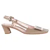 Roger Vivier Belle Vivier Metal Buckle Slingback Pumps In Beige Patent Leather In Beige