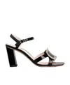 Roger Vivier Belle Vivier 75 Metal Buckle Sandals In Patent Leather In Black