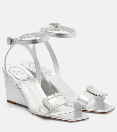 Roger Vivier Belle Vivier Wedge Sandals In Nappa Leather In Silver