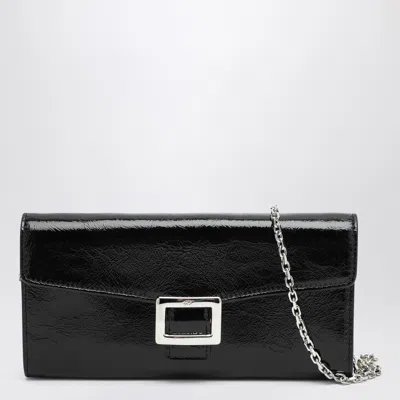 Roger Vivier Belle Vivier Mini Patent Leather Wallet With Chain In Black