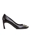 Roger Vivier Belle Vivier T.70 Black Calfskin Pumps With Metal Buckle In Black