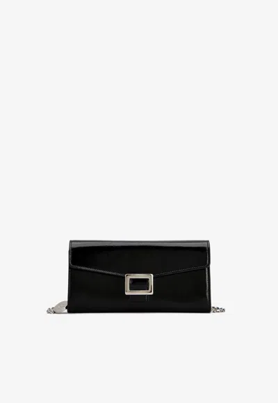 Roger Vivier Belle Vivier Buckled Patent-leather Clutch In Black