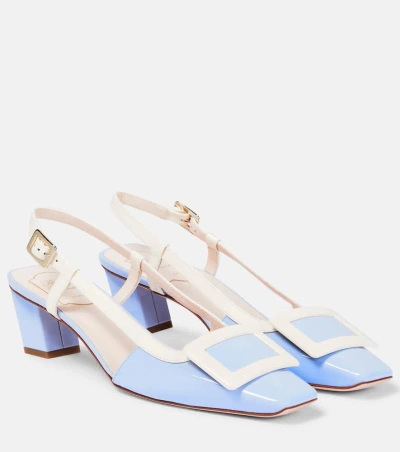 Roger Vivier Belle Vivier Patent Leather Slingback Pumps In Celestial Blue/cire