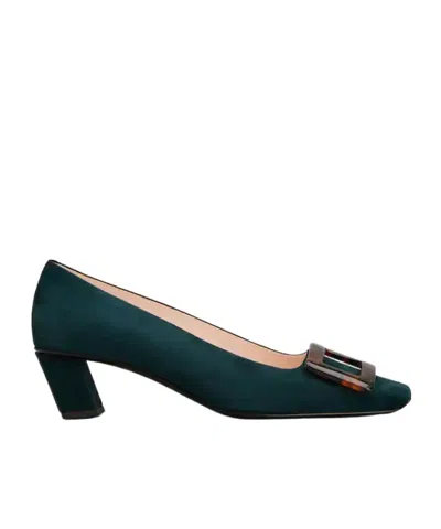Roger Vivier Belle Vivier Pumps In Suede In Green