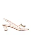 Roger Vivier Belle Vivier 75 Metal Buckle Sandals In Nappa Leather In Beige