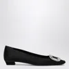 Roger Vivier Satin Square Toe Ballerina With Embellished Buckle In Black