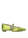 Roger Vivier Crystal Buckle Pointed Toe Satin Strap Shoes In Green