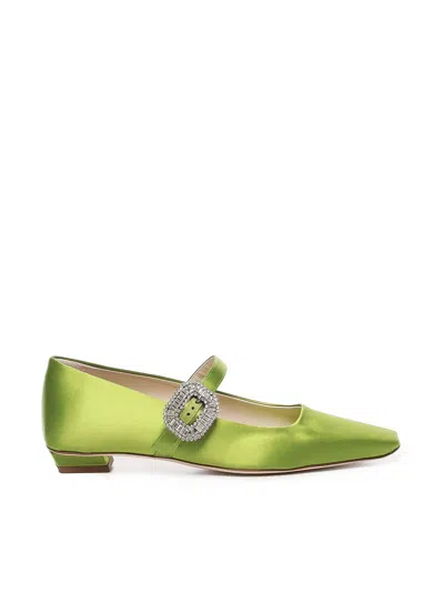 Roger Vivier Belle Vivier Satin Ballet Flats In Green
