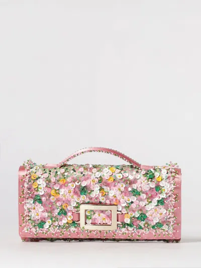 Roger Vivier Belle Vivier Satin Clutch With Embroidered Sequins In Pink