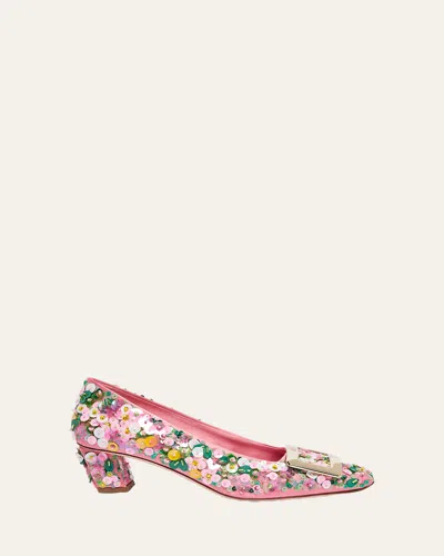 Roger Vivier Belle Vivier Sequin Satin Pumps In Animal Print