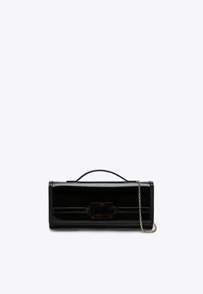 Roger Vivier Belle Vivier Shiny Leather Clutch In Black