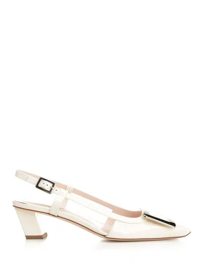Roger Vivier Belle Vivier 45 Slingback Pumps In Patent Leather In White