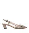 Roger Vivier Belle Vivier Metal Buckle Slingback Pumps In Beige Patent Leather In Brown