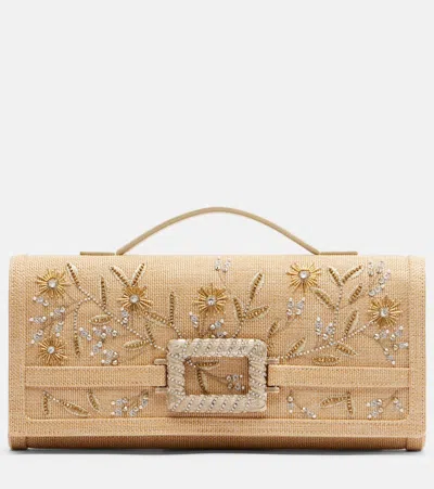 Roger Vivier Belle Vivier Small Embroidered Top-handle Bag In Brown